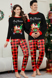 Preto Vermelho Estampa Feliz Natal Xadrez Família Combinando Conjunto de Pijamas
