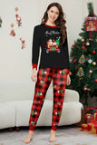 Preto Vermelho Estampa Feliz Natal Xadrez Família Combinando Conjunto de Pijamas