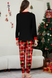 Preto Vermelho Estampa Feliz Natal Xadrez Família Combinando Conjunto de Pijamas