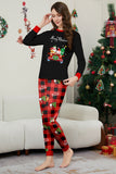 Preto Vermelho Estampa Feliz Natal Xadrez Família Combinando Conjunto de Pijamas