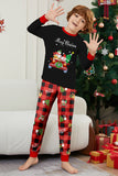 Preto Vermelho Estampa Feliz Natal Xadrez Família Combinando Conjunto de Pijamas