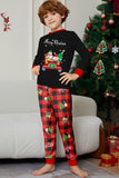 Preto Vermelho Estampa Feliz Natal Xadrez Família Combinando Conjunto de Pijamas