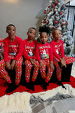 Árvore de Natal vermelha impressa pescoço redondo Natal família combinando pijamas