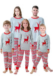Cinzento Vermelho Listras Elk Print Natal Família Combinando Conjunto de Pijamas