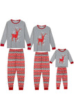 Cinzento Vermelho Listras Elk Print Natal Família Combinando Conjunto de Pijamas