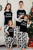 Conjunto de pijamas familiares pretos de manga comprida com estampado de Natal a condizer