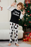 Conjunto de pijamas familiares pretos de manga comprida com estampado de Natal a condizer