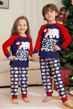 Conjunto de pijama familiar de decote redondo e mangas longas, decote redondo azul-marinho
