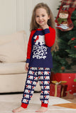 Conjunto de pijama familiar de decote redondo e mangas longas, decote redondo azul-marinho