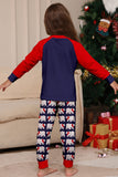 Conjunto de pijama familiar de decote redondo e mangas longas, decote redondo azul-marinho