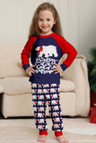 Conjunto de pijama familiar de decote redondo e mangas longas, decote redondo azul-marinho