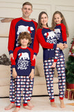 Conjunto de pijama familiar de decote redondo e mangas longas, decote redondo azul-marinho