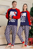 Conjunto de pijama familiar de decote redondo e mangas longas, decote redondo azul-marinho
