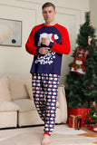 Conjunto de pijama familiar de decote redondo e mangas longas, decote redondo azul-marinho