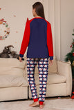 Conjunto de pijama familiar de decote redondo e mangas longas, decote redondo azul-marinho