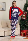 Conjunto de pijama familiar de decote redondo e mangas longas, decote redondo azul-marinho
