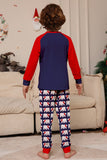Conjunto de pijama familiar de decote redondo e mangas longas, decote redondo azul-marinho