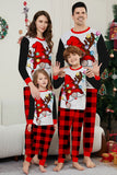 Conjunto de pijamas familiares de manga comprida estampados de Natal preto e vermelho