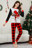 Conjunto de pijamas familiares de manga comprida estampados de Natal preto e vermelho