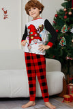 Conjunto de pijamas familiares de manga comprida estampados de Natal preto e vermelho