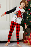 Conjunto de pijamas familiares de manga comprida estampados de Natal preto e vermelho