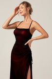 Preto vermelho bainha espaguete alças vestido de dama de honra com elasticidade