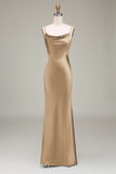 Oliva Espaghetti Correias Cetim Sheath Long Vestido Madrinha