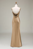 Oliva Espaghetti Correias Cetim Sheath Long Vestido Madrinha
