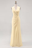 Vestido de Noivado Longo Branco com Decote em V e Franzido