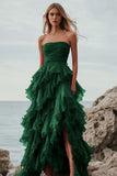 Vestido de Baile Assimétrico Linha-A com Folhos e Camadas Franzidas na cor Fúcsia