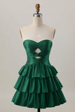 Laranja Strapless Tiered Uma linha cortada Homecoming Dress com frisos