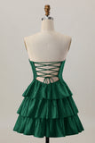 Laranja Strapless Tiered Uma linha cortada Homecoming Dress com frisos