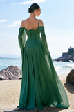 Verde claro ombro frio destacável mangas Chiffon vestido de dama de honra