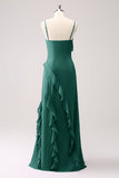 Tahiti Esparguete Alças Chiffon Vestido Longo Madrinha com Folhos