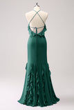Halter Tahiti Sereia Chiffon Vestido Madrinha com Folhos