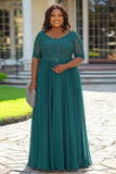 Cinza Linha-A Chiffon Renda Tamanhos Grandes Longo Vestido Mae Noiva