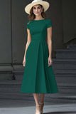 Daffodil A Line Boat Neck Vintage Cetim Long Work Dress
