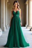 A Linha Azul Escuro Alças Esparguete Querida Vestido Longo Baile