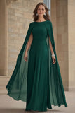 Vestido Comprido Marinha em Chiffon Tubinho para Mãe da Noiva com Capa