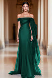 Vestido de Cerimónia Comprido com Ombro a Ombro em cor de Cabernet e Capa