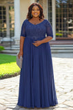Cinza Linha-A Chiffon Renda Tamanhos Grandes Longo Vestido Mae Noiva