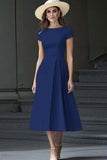 Daffodil A Line Boat Neck Vintage Cetim Long Work Dress