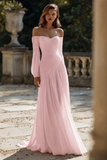 Vestido de Noiva Comprido em Chiffon Marfim com Ombros a Ombro e Linha-A