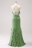 Halter Tahiti Sereia Chiffon Vestido Madrinha com Folhos