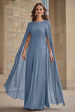Vestido Comprido Marinha em Chiffon Tubinho para Mãe da Noiva com Capa