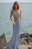 Vestidos de Noiva Branco Um Ombro Longo Plissado