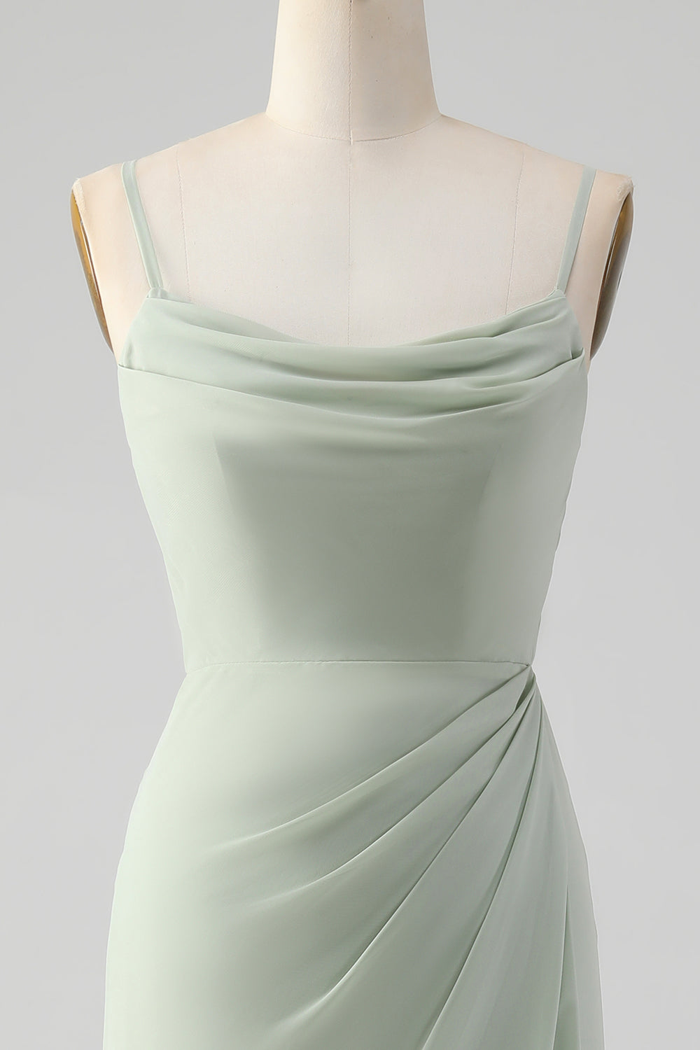 Matcha A Line Spaghetti Correias Cetim Long Vestido de Dama de Honra com Renda para Trás