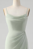 Matcha A Line Spaghetti Correias Cetim Long Vestido de Dama de Honra com Renda para Trás