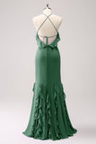Halter Tahiti Sereia Chiffon Vestido Madrinha com Folhos