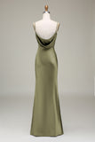 Dusty Blue Sheath Espaghetti Correias Cetim Long Vestido Madrinha